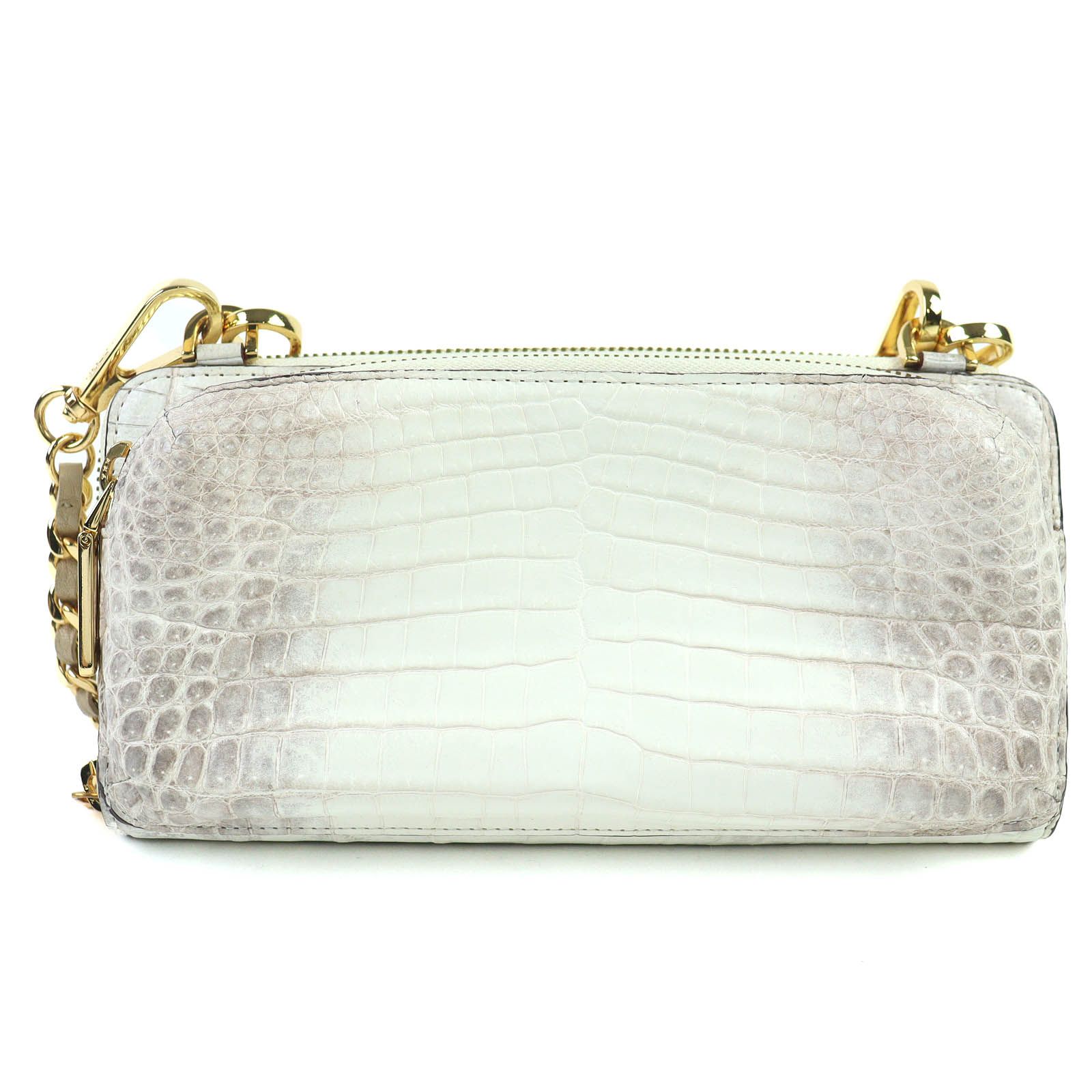 COCOCELUX GOLD ココセリュクス ゴールド ロゴ金具 パイソン使い クロコダイルレザー チェーンストラップ ショルダー ウォレット 長財布 ブラウン アイボリー系 イタリア製 レディース