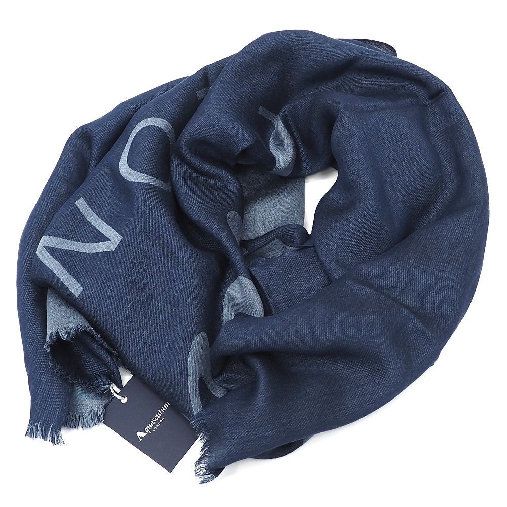 Aquascutum イタリア製 ストール ネイビー 定価33000円 アクアスキュータム メンズ 5 P 3 L 06107 KEC 15