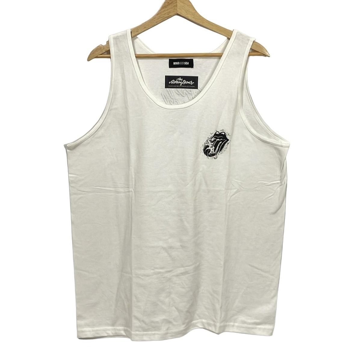 WIND AND SEA ウィンダンシー ノースリーブTシャツ サイズL レディース - 白×黒 クルーネック the Rolling Stornesコラボ