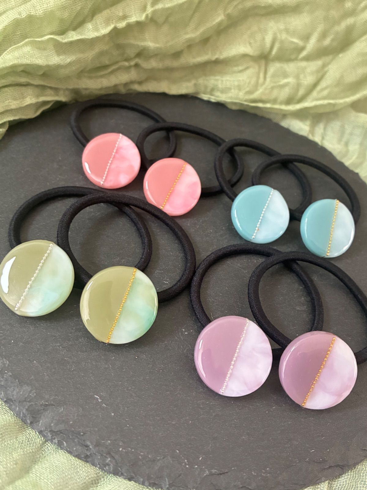 08】くすみカラー ヘアゴム 2本セット レジン ヘアアクセサリー