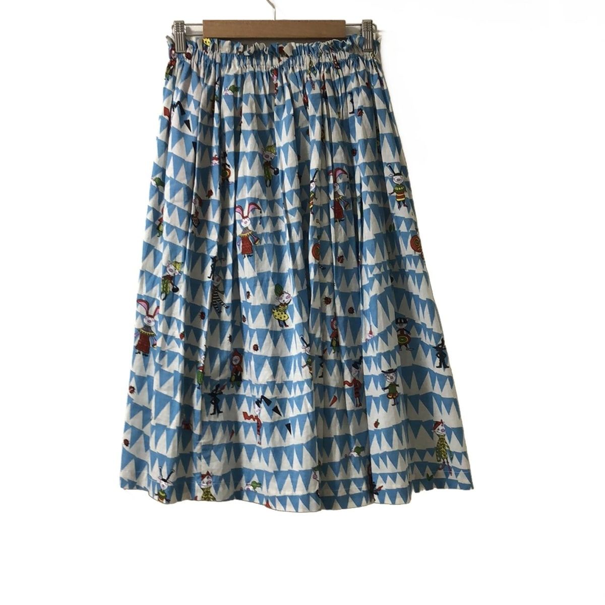 ALBEROBELLO OLLEBOREBLA アルベロベロ オレボレブラ ロングスカート レディース 白 ブルー マルチ 猪 ウエストゴム プリーツ