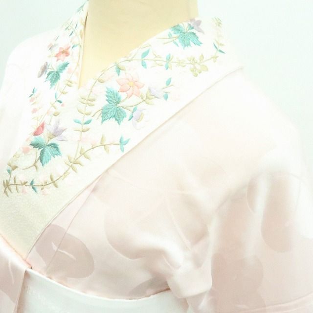 百華❀Y4192◇単衣 正絹 袖無双 刺繡衿 仕付け糸・居敷当て付 手縫い