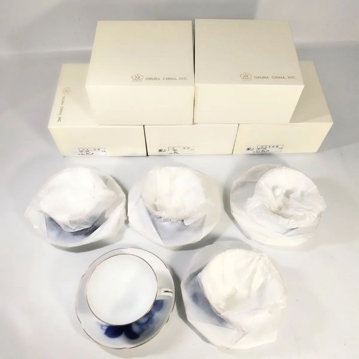 大倉陶園 ブルーローズ カップ＆ソーサー ティー碗皿 5客セット 個別箱入り 8211 30 C NO 01095