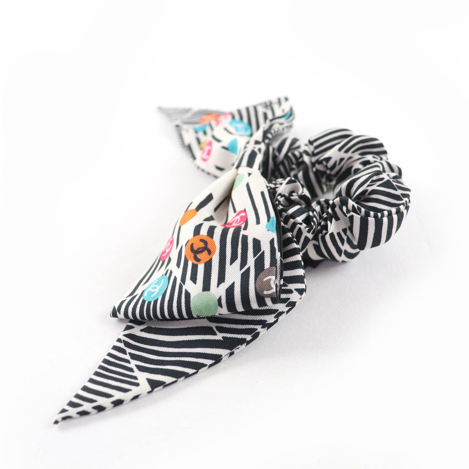 極美品☆CHANEL シャネル AAA057 シルク100％ ココマーク ストライプ柄