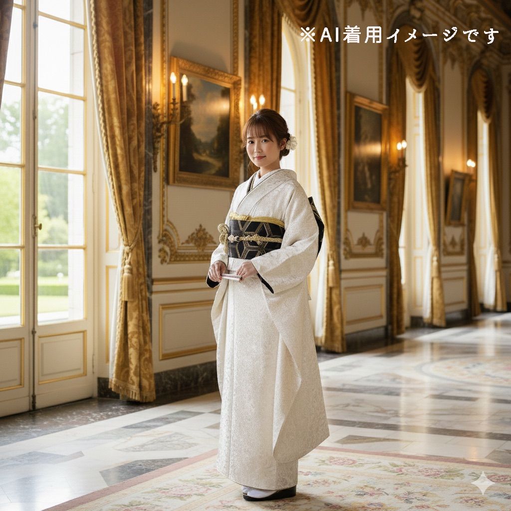 振袖フルセット 振袖セット 振袖 品 LLサイズ ジャガード×ホワイトゴールド ゴージャス 成人式 着物 晴れ着 7点フルセット FWRT-1