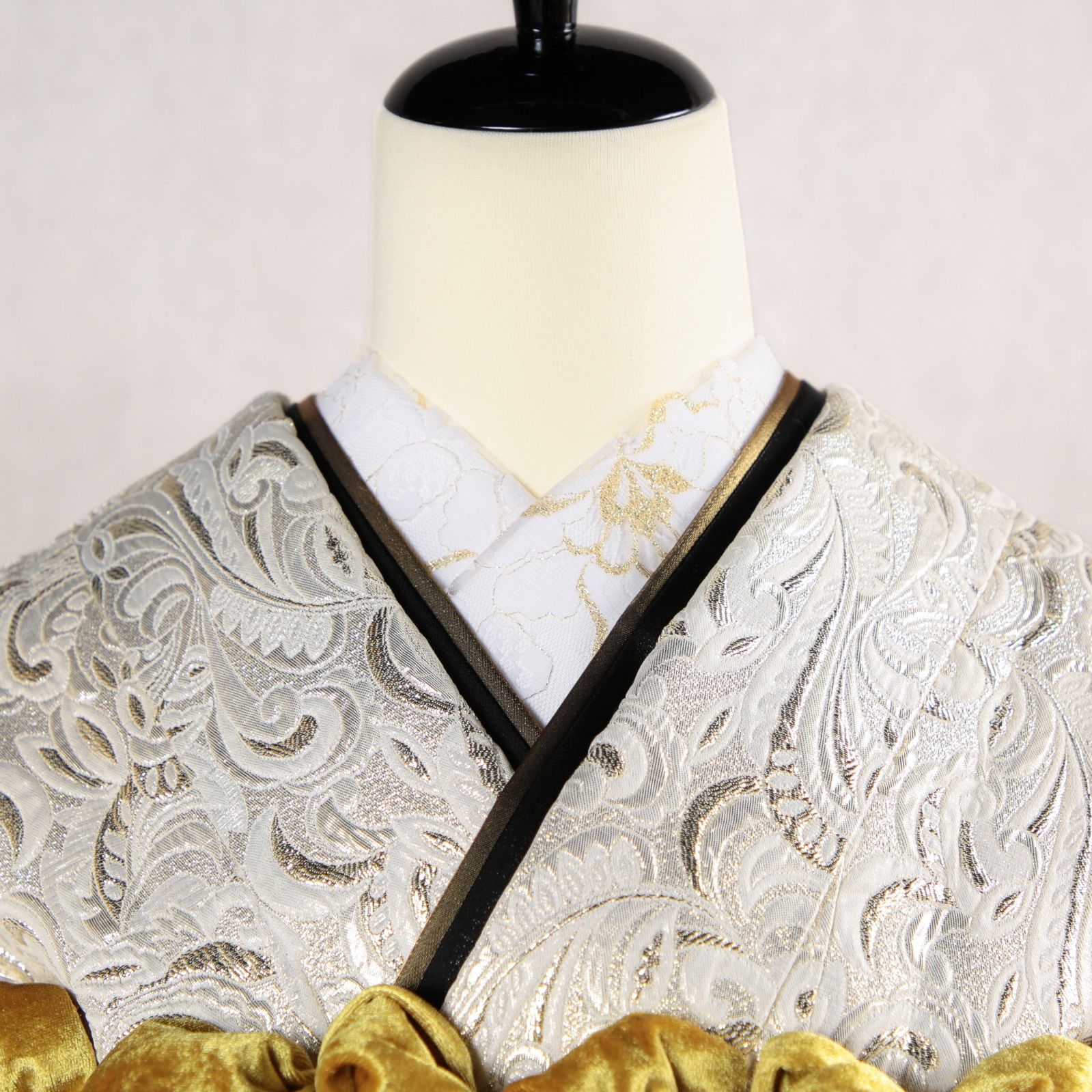  振袖フルセット 振袖セット 振袖 品 LLサイズ ジャガード×ホワイトゴールド ゴージャス 成人式 着物 晴れ着 7点フルセット FWRT-1 振袖 着物