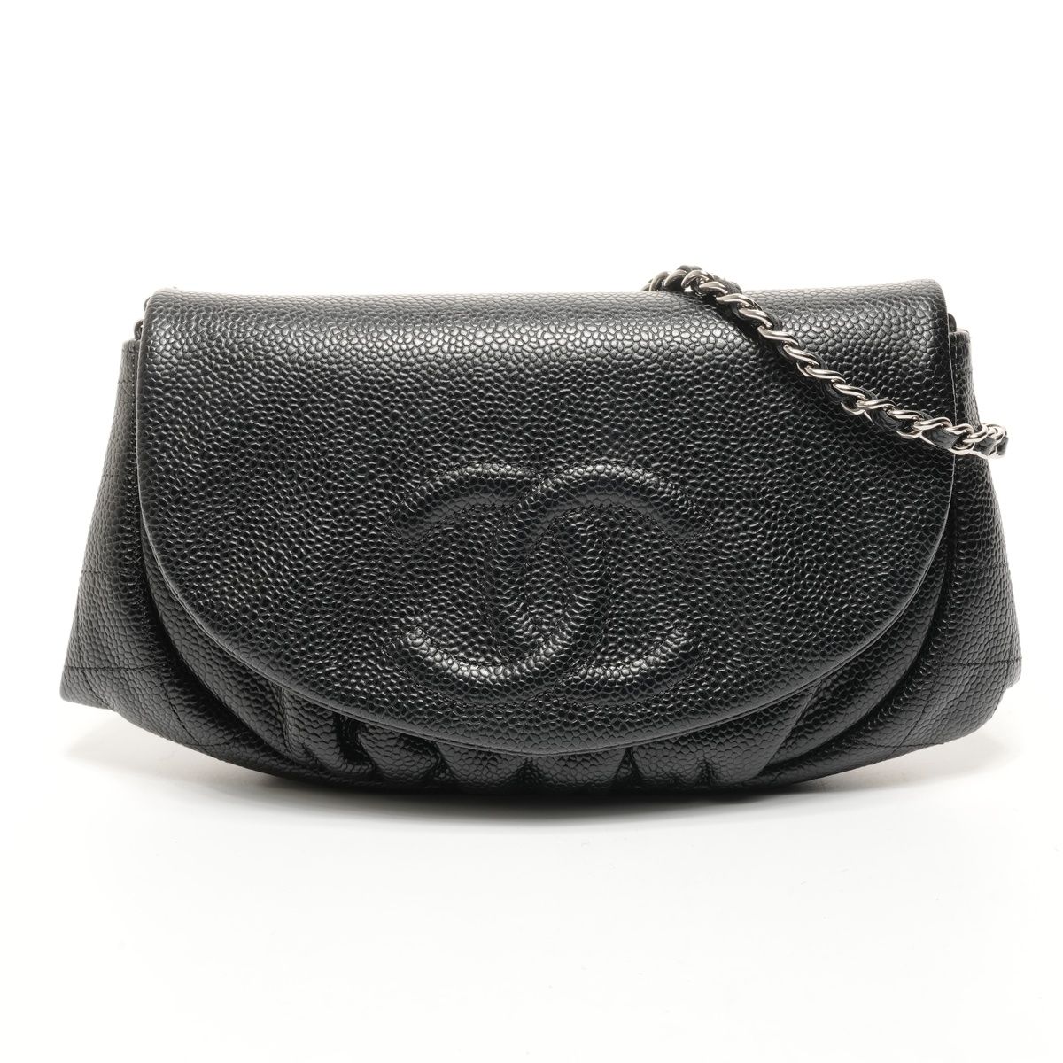 CHANEL シャネル ショルダーバッグ 16番台 2012 キャビアスキン ココマーク ハーフムーン チェーン ウォレット