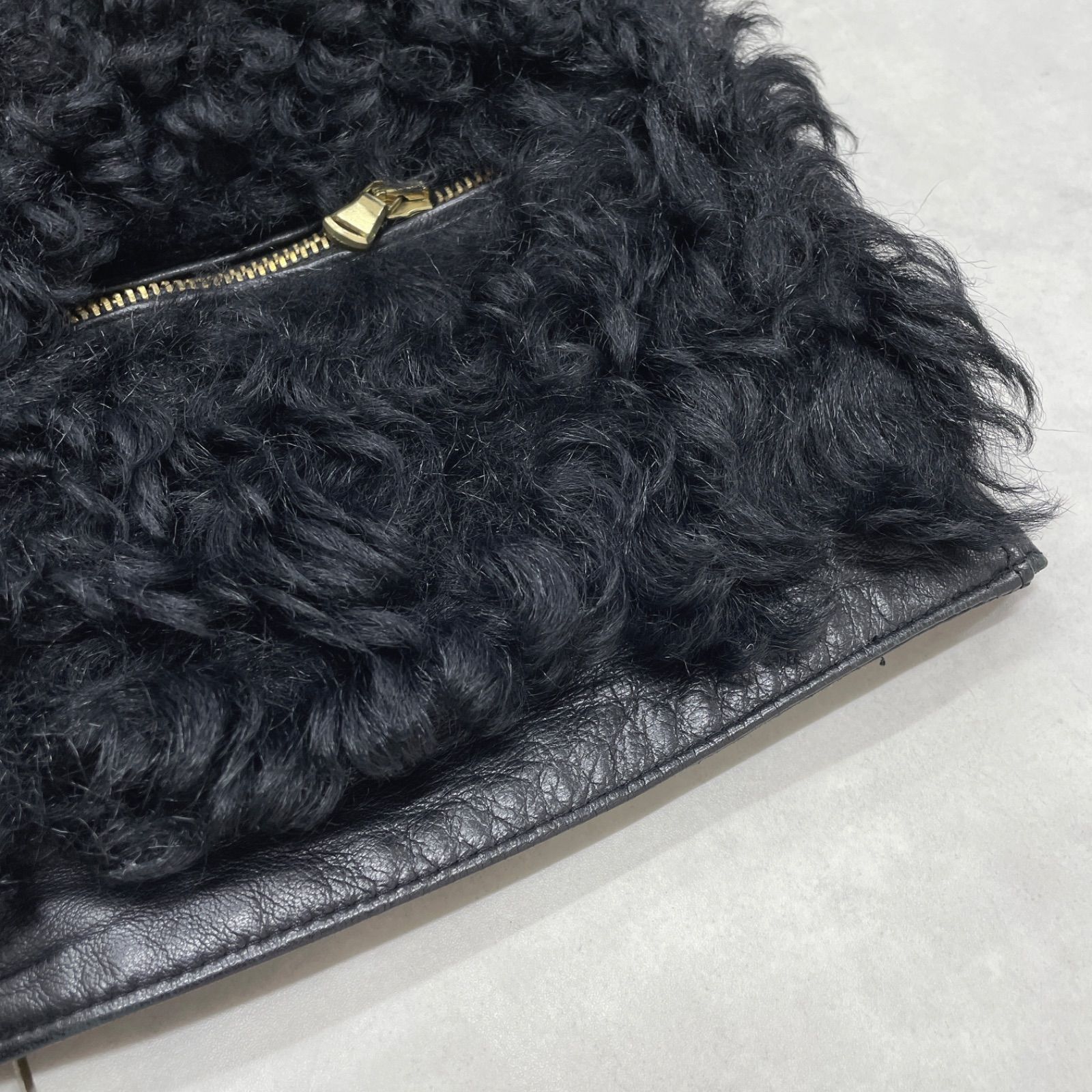  50 チンクワンタ レザージャケット ムートン ノー カーリーファー ラムレザー 切替 ブラック イタリア製 レディース 38 シングルライダース レザージャケット ライダース