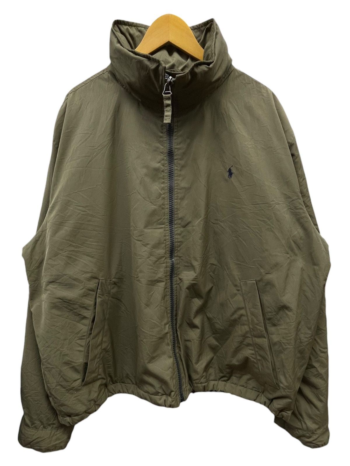 ラルフローレン　ナイロンジャケット　裏地フリース　カーキ　ポニー刺繡　美品 ラルフローレン ナイロンジャケット 裏地フリース カーキ ポニー刺繡 美品