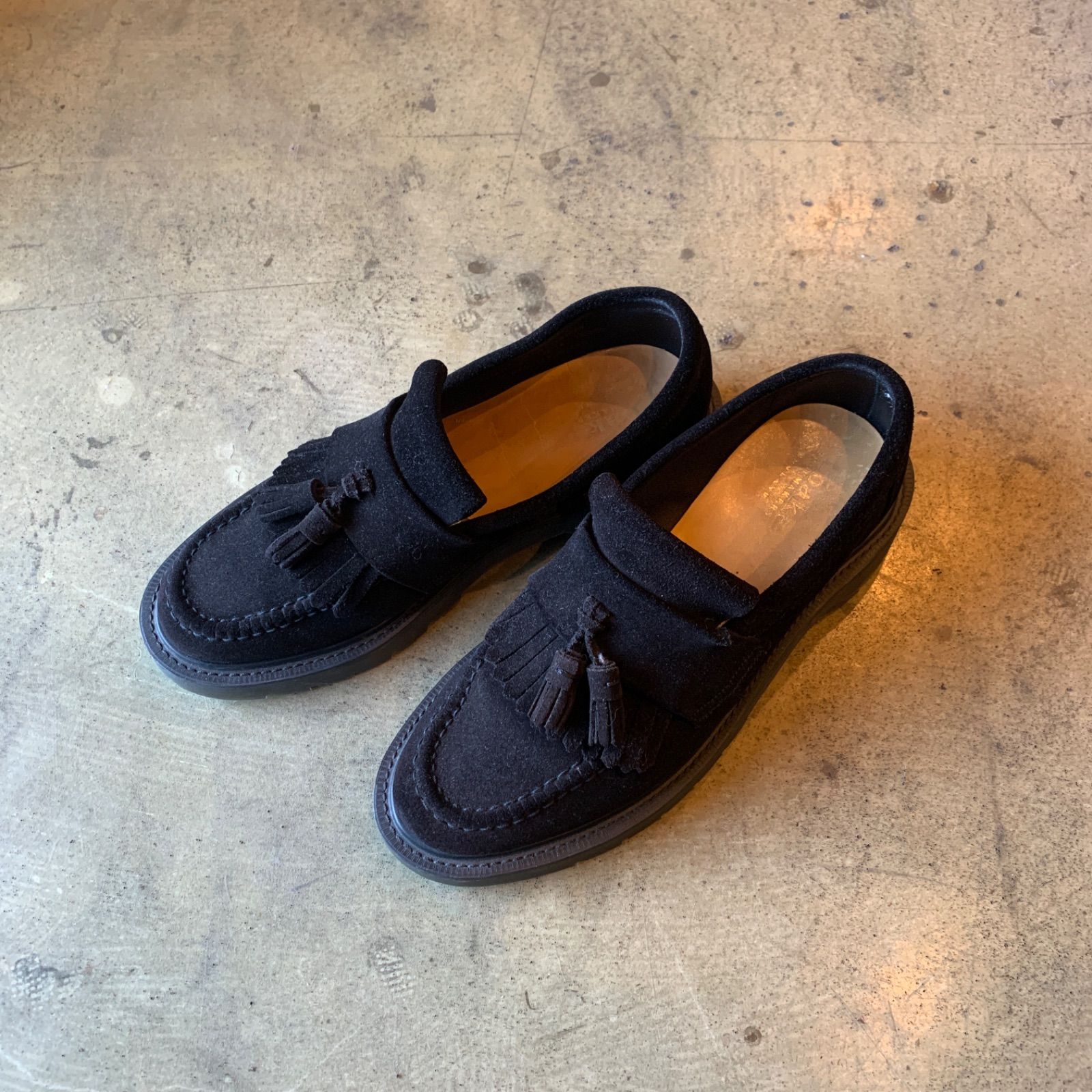 LOAKE スエードレザー タッセルローファー ブラック イングランド製UK8