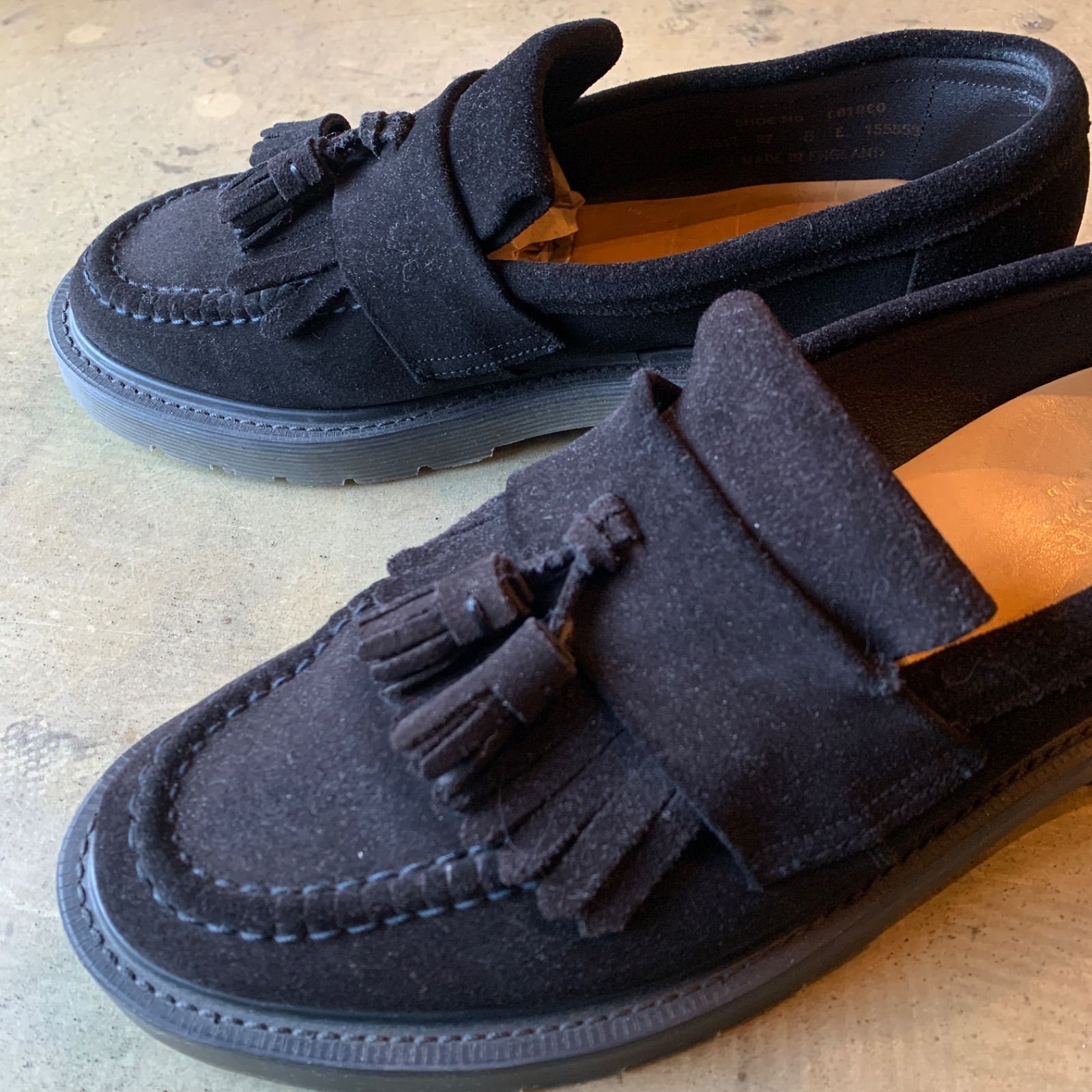 LOAKE スエードレザー タッセルローファー ブラック イングランド製UK8