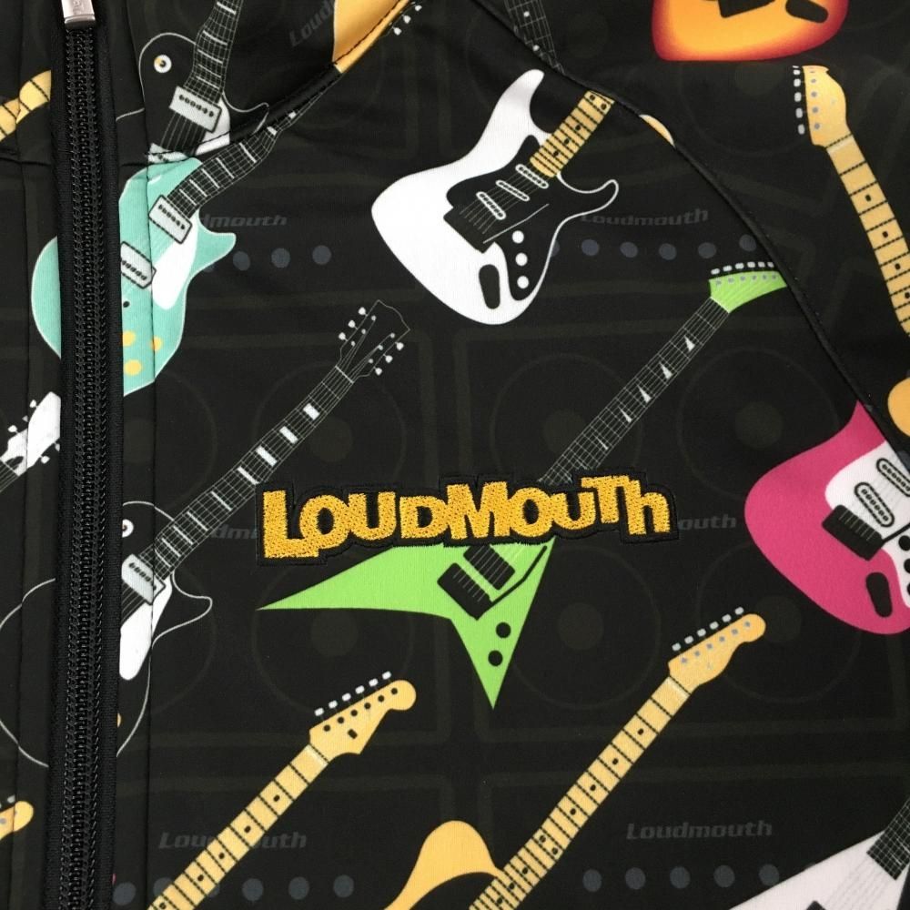 超 ラウドマウス ジャケット 黒×マルチ エレキギター総柄 ロックスター 裏起毛 レディース M ゴルフウェア LOUDMOUTH ジャケット レディースウェア ゴルフ