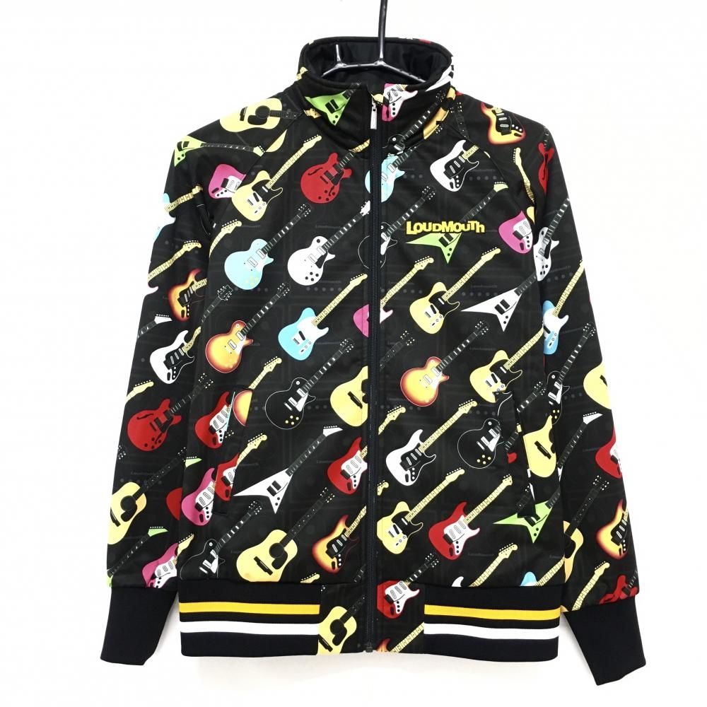 超 ラウドマウス ジャケット 黒×マルチ エレキギター総柄 ロックスター 裏起毛 レディース M ゴルフウェア LOUDMOUTH