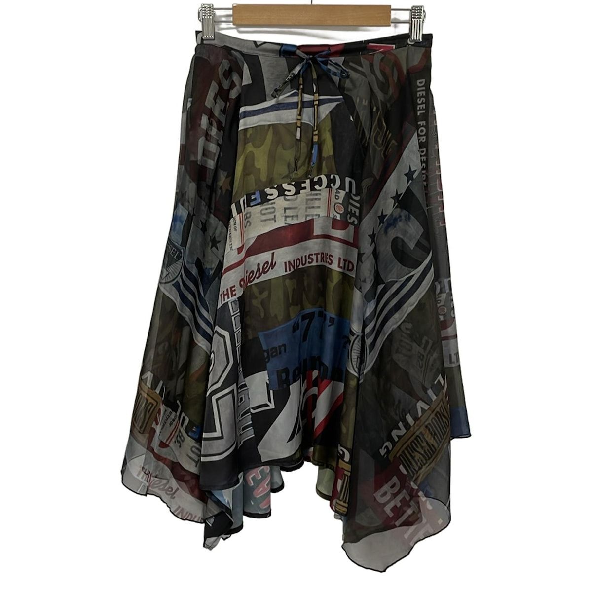 DIESEL ディーゼル ロングスカート サイズXXS XS レディース カーキ ベージュ マルチ シースルー