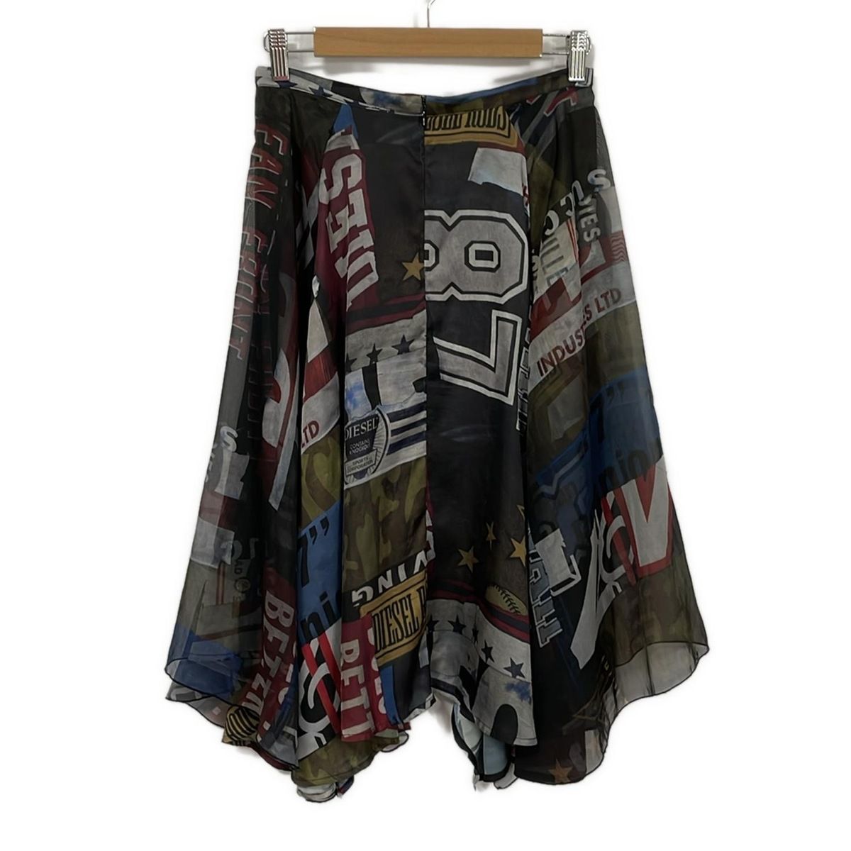 DIESEL ディーゼル ロングスカート サイズXXS XS レディース - カーキ×ベージュ×マルチ シースルー