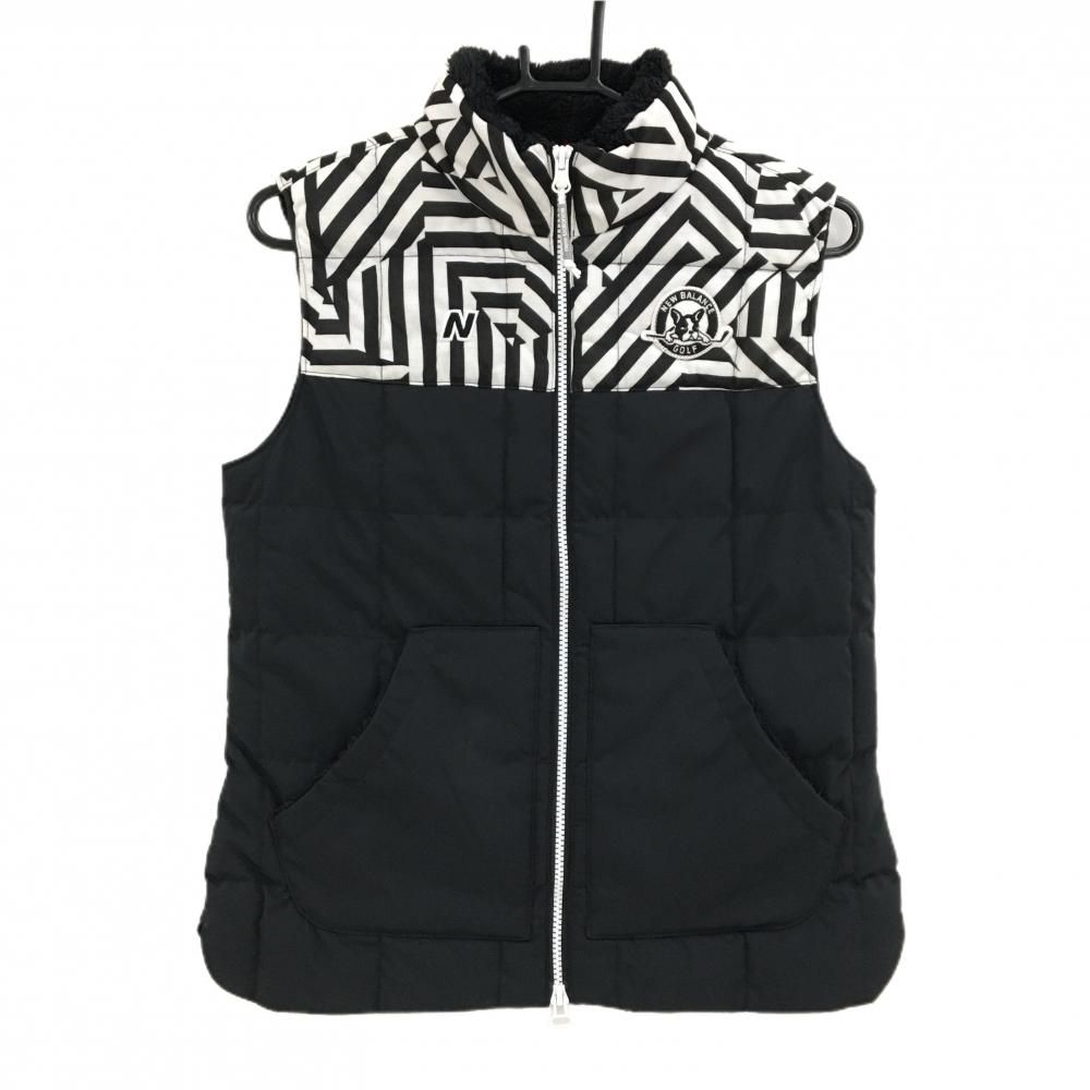 ニューバランス　ゴルフ　中綿　ジャケット　ベスト　カモフラ　レディースＳ　極美品 美品】ニューバランスゴルフ 中綿ベスト 黒×白 上部柄 ロゴワッペン