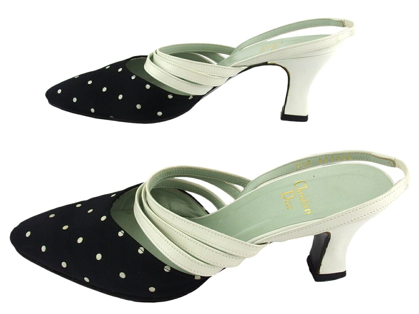 【X'masセール★30%OFF】ディオール Dior パンプス水玉 ドット ♯5ハーフ バックストラップ ブラック ホワイト 白 レディース 中古 最大30％OFF☆新春セール】ディオール Dior パンプス 水玉 ドット ♯5