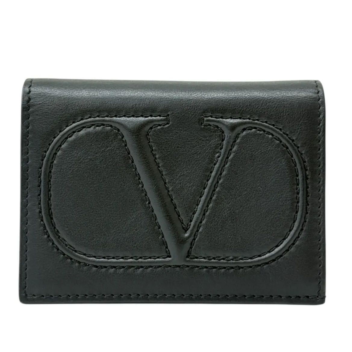 VALENTINO GARAVANI ヴァレンティノガラヴァーニ Vロゴ 二つ折り財布 ウォレット ステッチ レザー ブラック 黒 UNI