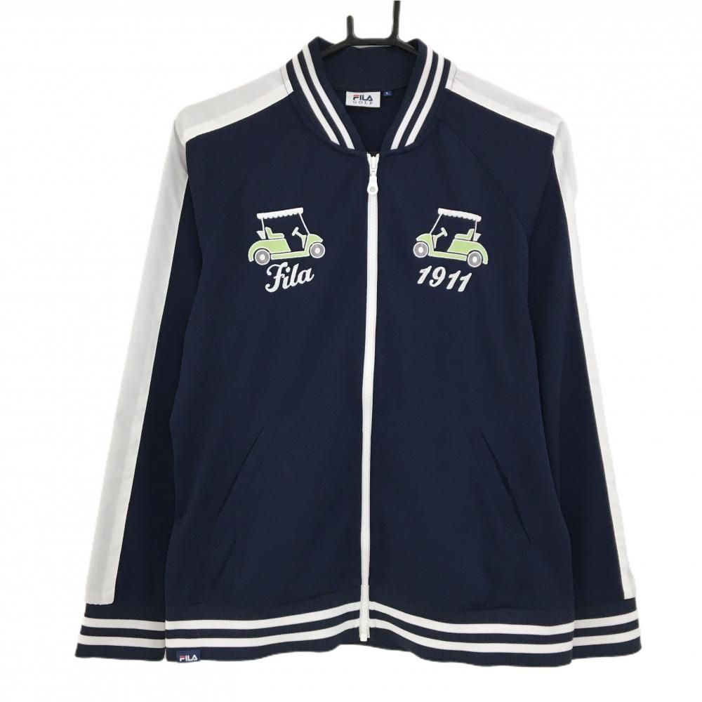超美品】フィラゴルフ ジャケットブルゾン ネイビー×白 ネック・袖