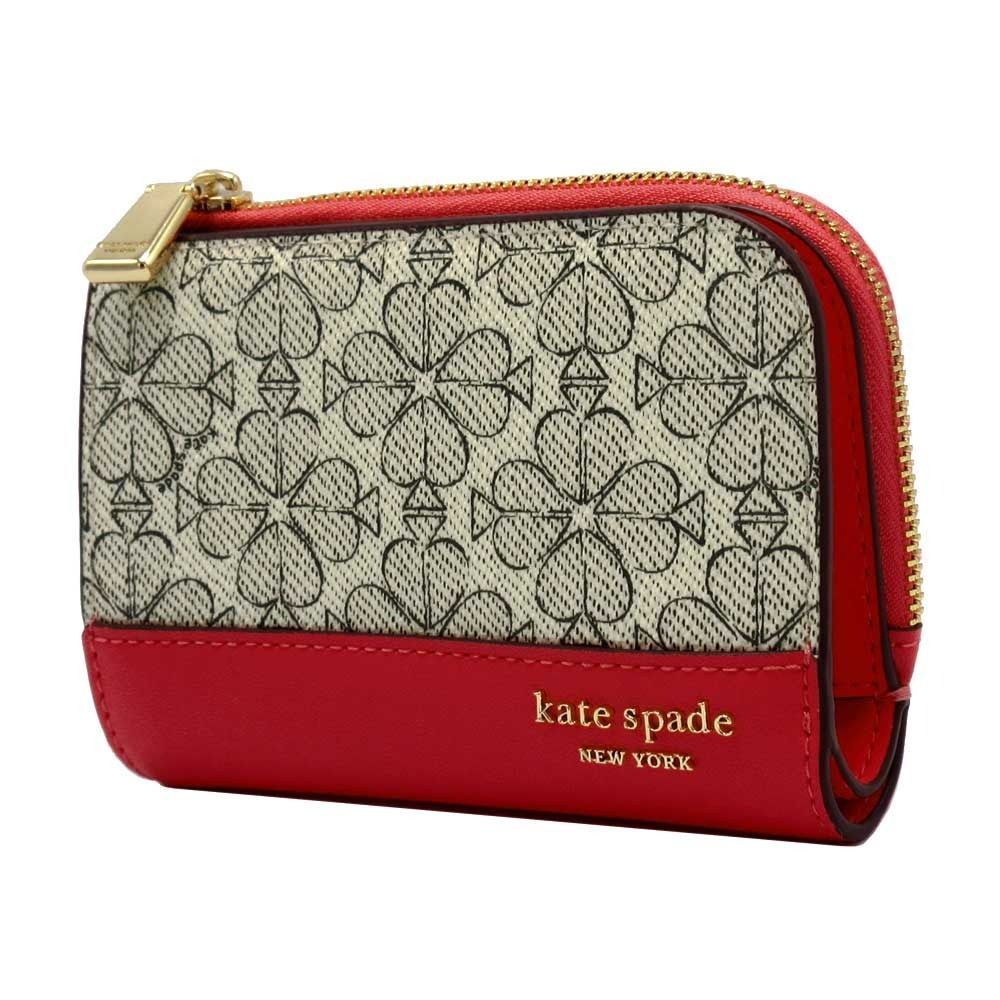ケイトスペード 財布 二つ折り財布 kate spade YORK スペードフラワー スモール コンパクト ウォレット KJ 646 601 ベージュ系マルチ×レッド系 アウトレット レディース