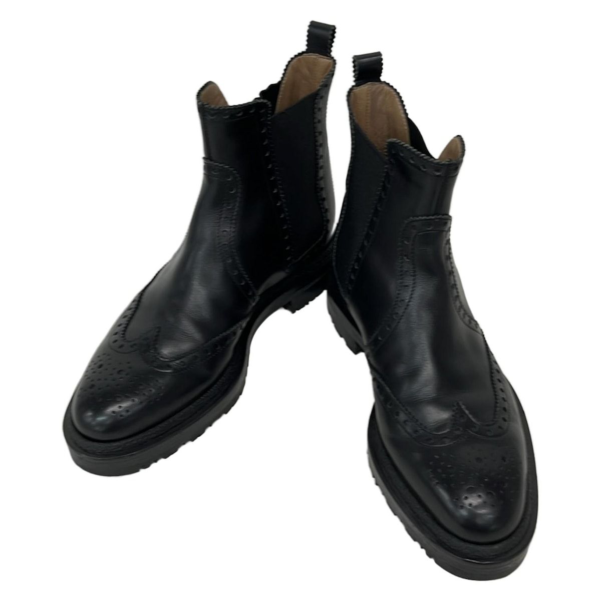 HERMES エルメス ショートブーツ 35 レディース - 黒 サイドゴア ウイングチップ レザー