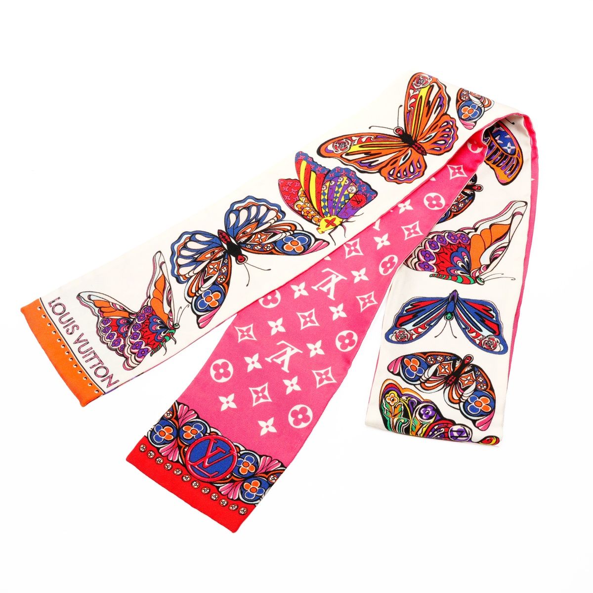 LOUIS VUITTON ルイ ヴィトン スカーフ バンドー ワールド オブ ラブ シルク 蝶々