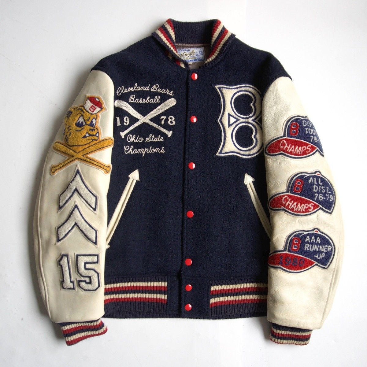 雰囲気抜群】WHITESVILLE【フルデコ レザースリーブ スタジャン】40