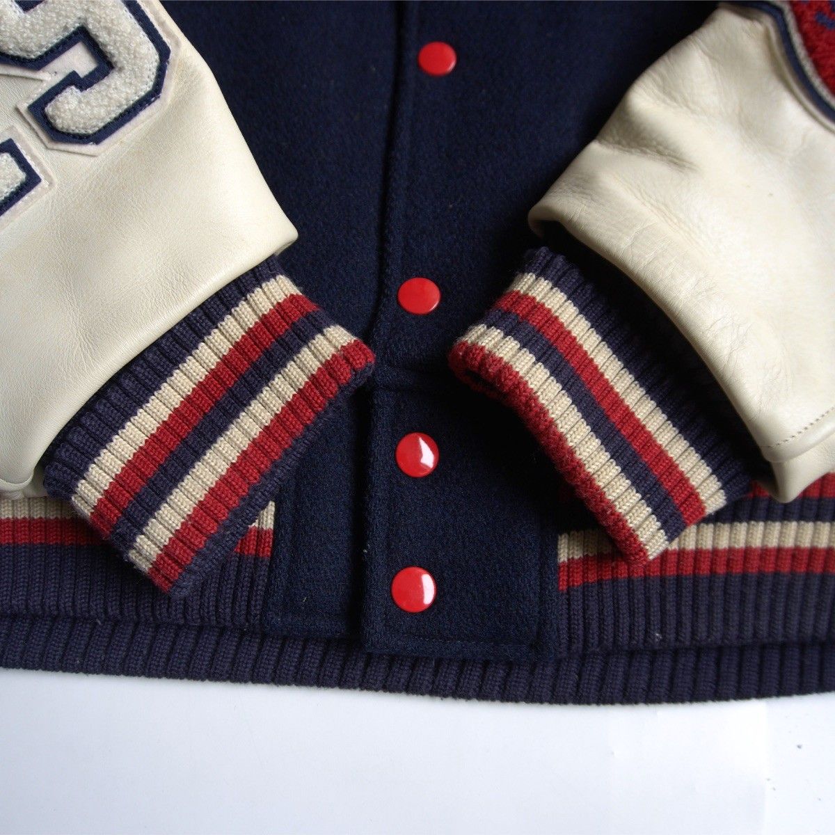 雰囲気抜群】WHITESVILLE【フルデコ レザースリーブ スタジャン】40