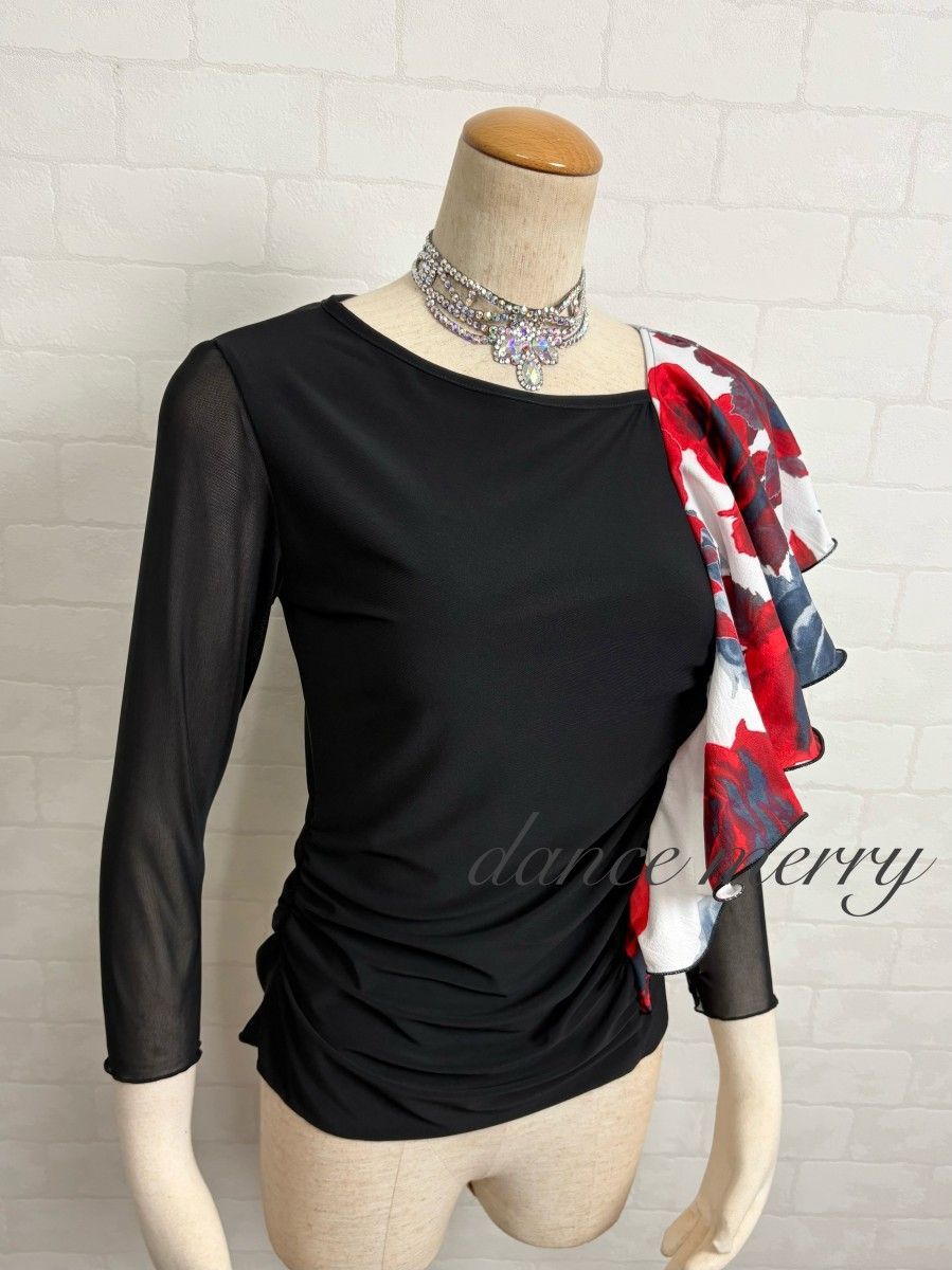 新品 社交ダンス ツーピース 黒 白 赤 タンゴ ワルツ パーティ 8244