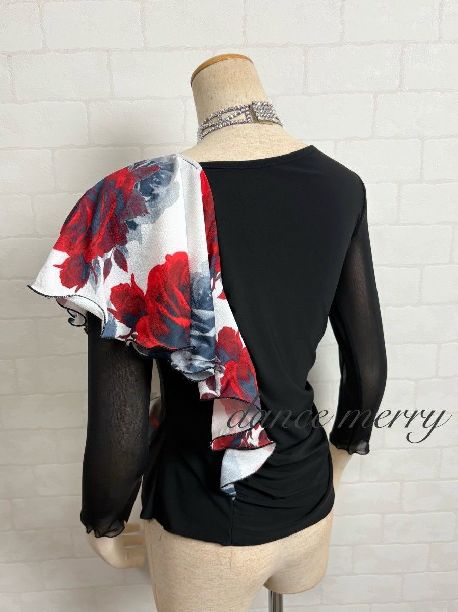 新品 社交ダンス ツーピース 黒 白 赤 タンゴ ワルツ パーティ 8244