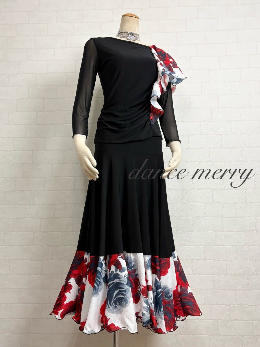 社交ダンス ツーピース 黒 白 赤 タンゴ ワルツ パーティ 8244 レッスン