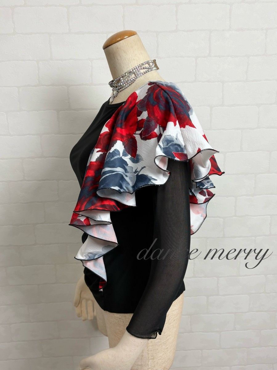 新品 社交ダンス ツーピース 黒 白 赤 タンゴ ワルツ パーティ 8244