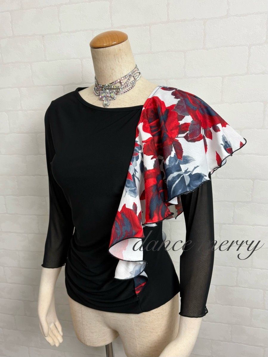 新品 社交ダンス ツーピース 黒 白 赤 タンゴ ワルツ パーティ 8244