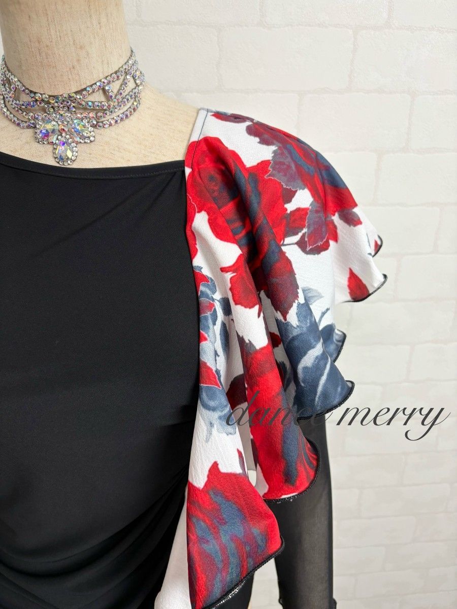 新品 社交ダンス ツーピース 黒 白 赤 タンゴ ワルツ パーティ 8244