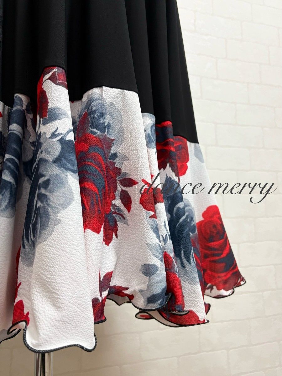 新品 社交ダンス ツーピース 黒 白 赤 タンゴ ワルツ パーティ 8244