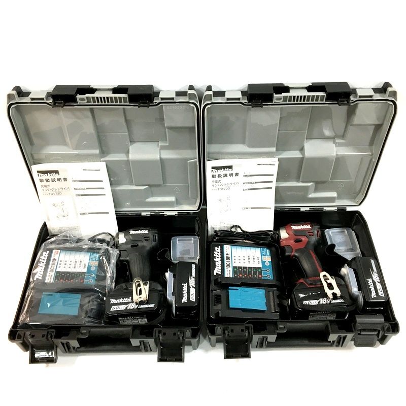 マキタ makita 18 V 充電式インパクトドライバ 2台セット ブラック オーセンティックレッド DW 3723