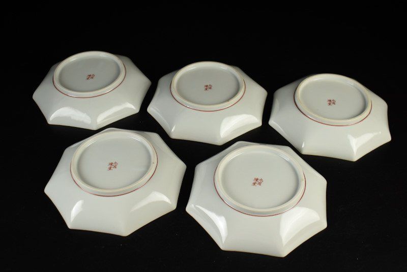 蔵C 9693 九谷 暁堂 花鳥文八角皿 五客