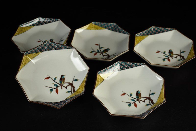 蔵C9693】九谷 暁堂 花鳥文八角皿 五客 - メルカリ
