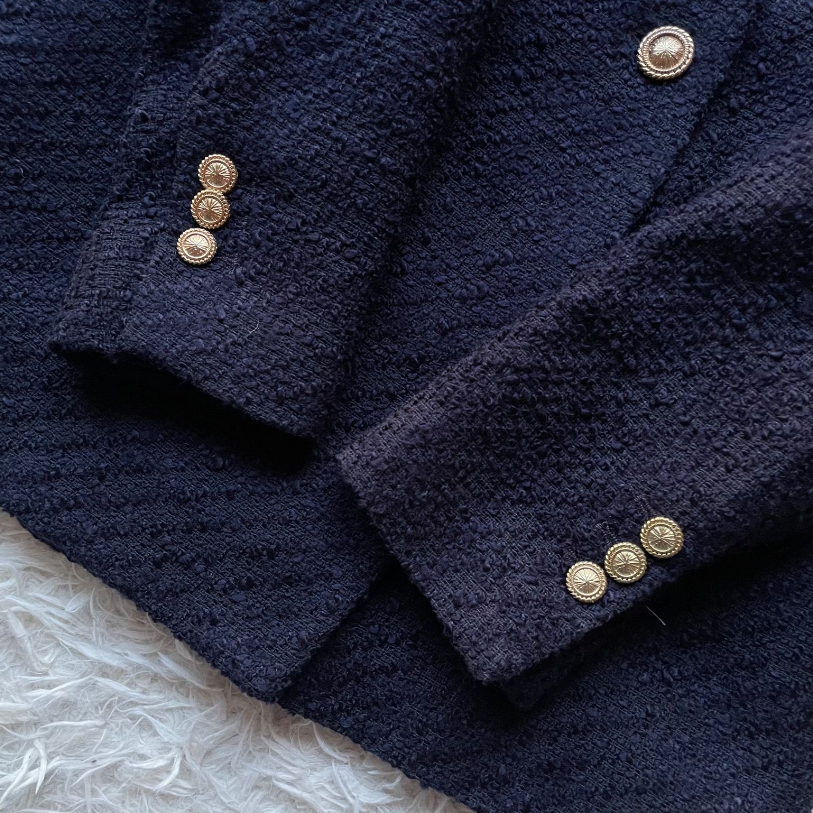 ZARA ザラ 極美品 ノーカラーツイードジャケット 金ボタン ダブル