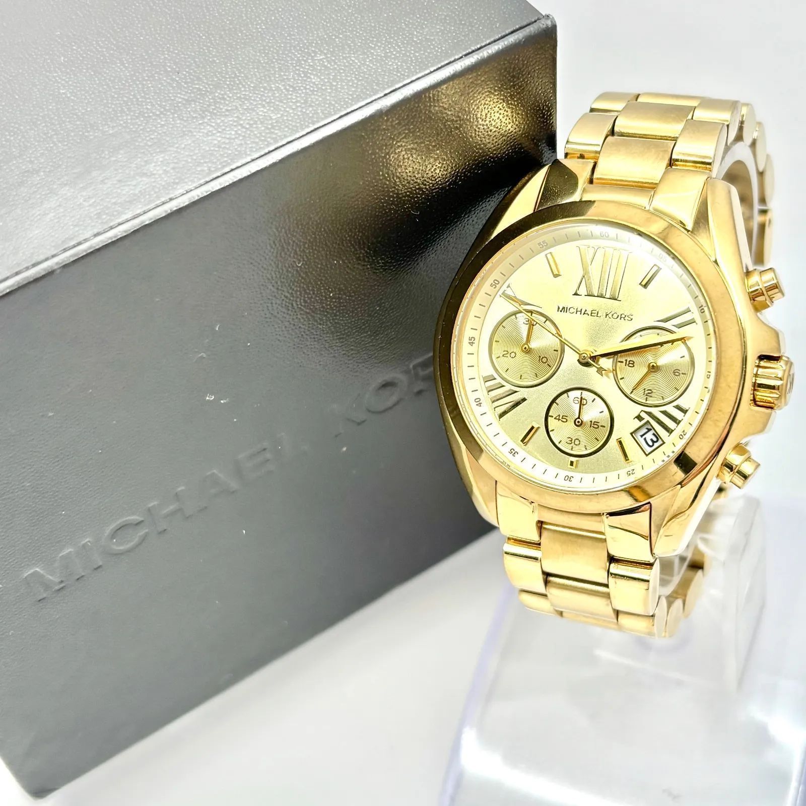 箱付/外観美品/新品電池】MICHAEL KORS マイケルコース クロノグラフ