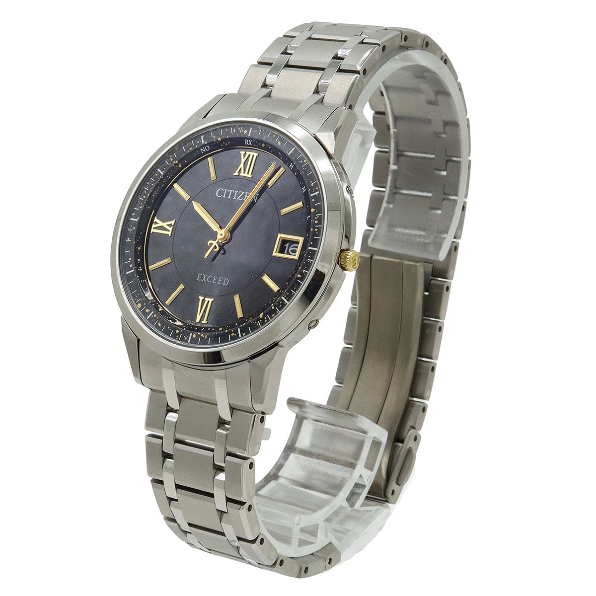 CITIZEN シチズン エクシード エコドライブ 500本 電波時計 ソーラー ブラック文字盤 スーパーチタニウム メンズ 腕時計 AS 7156-62 E