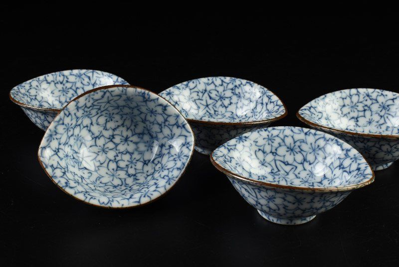 蔵C 9103 p 2 染付 桜文 小鉢 豆鉢 五客