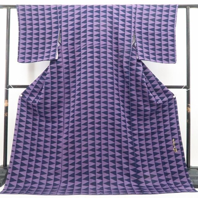 ❁tomihisa❁新品 斉藤三才 落款 幾何学模様 着物 正絹 仕付け糸付