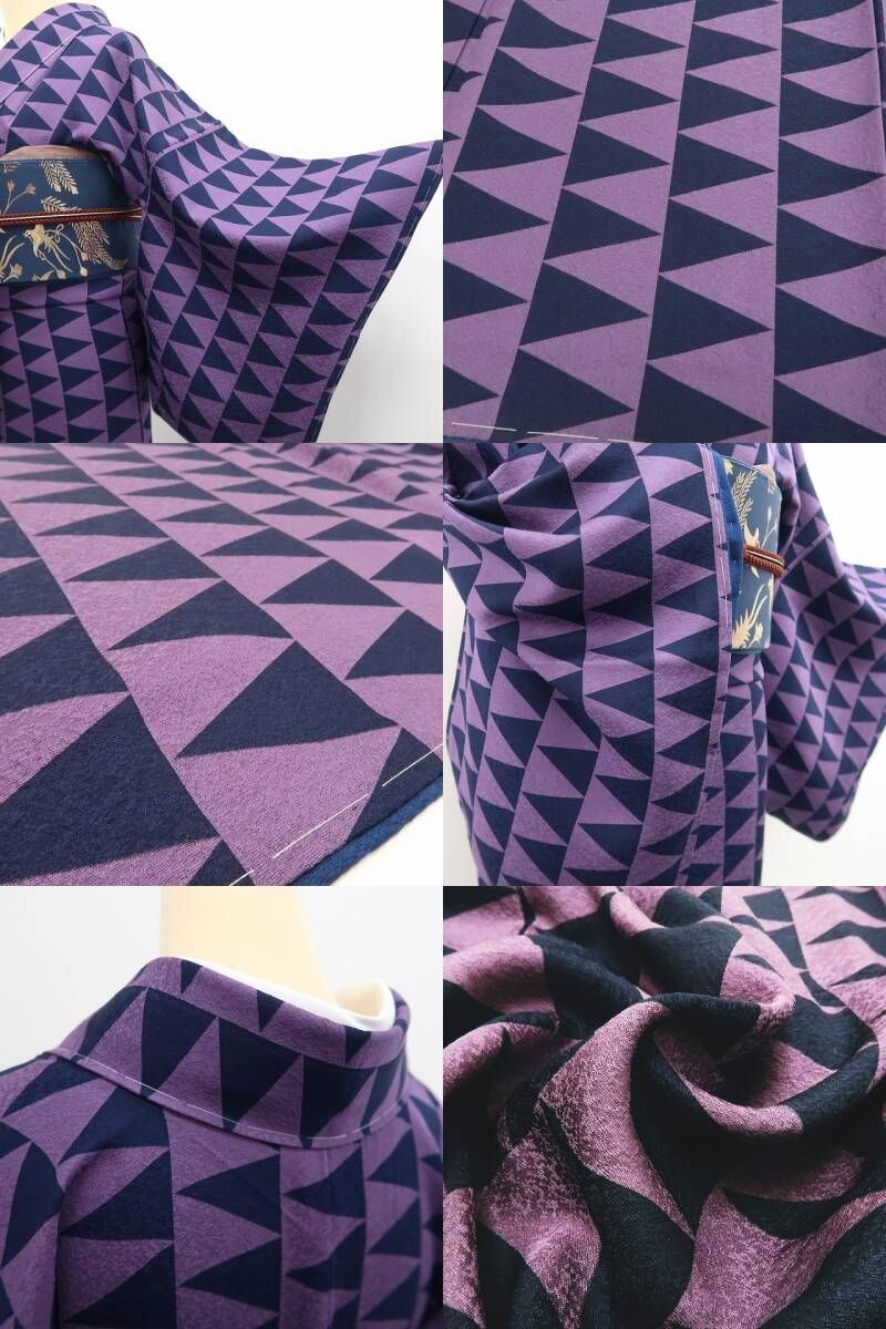 ❁tomihisa❁新品 斉藤三才 落款 幾何学模様 着物 正絹 仕付け糸付