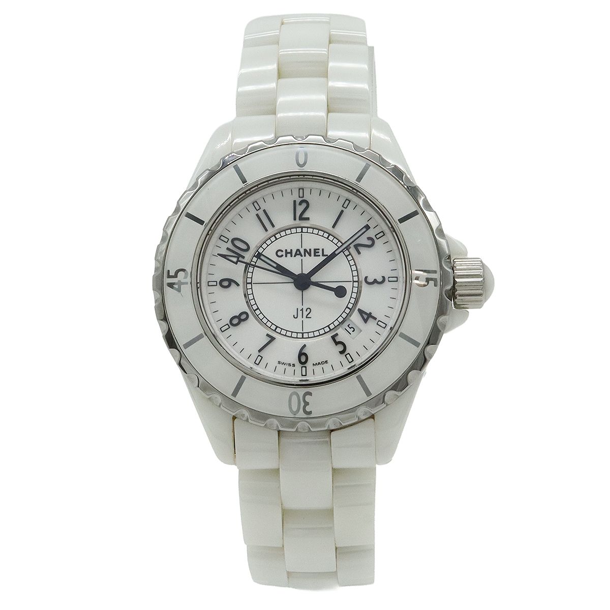 CHANEL シャネル J 12 ホワイト セラミック 白 ホワイト文字盤 デイト レディース QZ クォーツ 腕時計 H 0968