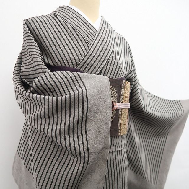  ❁tomihisa❁ 蔦 縦縞 着物 正絹 仕付け糸付 ワイドサイズ スッキリと装い蔦の縁起を込めて 付下げ 7384 訪問着 付け下げ 着物