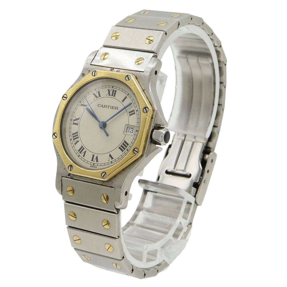 Cartier カルティエ サントスオクタゴン アイボリー文字盤 YG SS レディース QZ クォーツ 腕時計