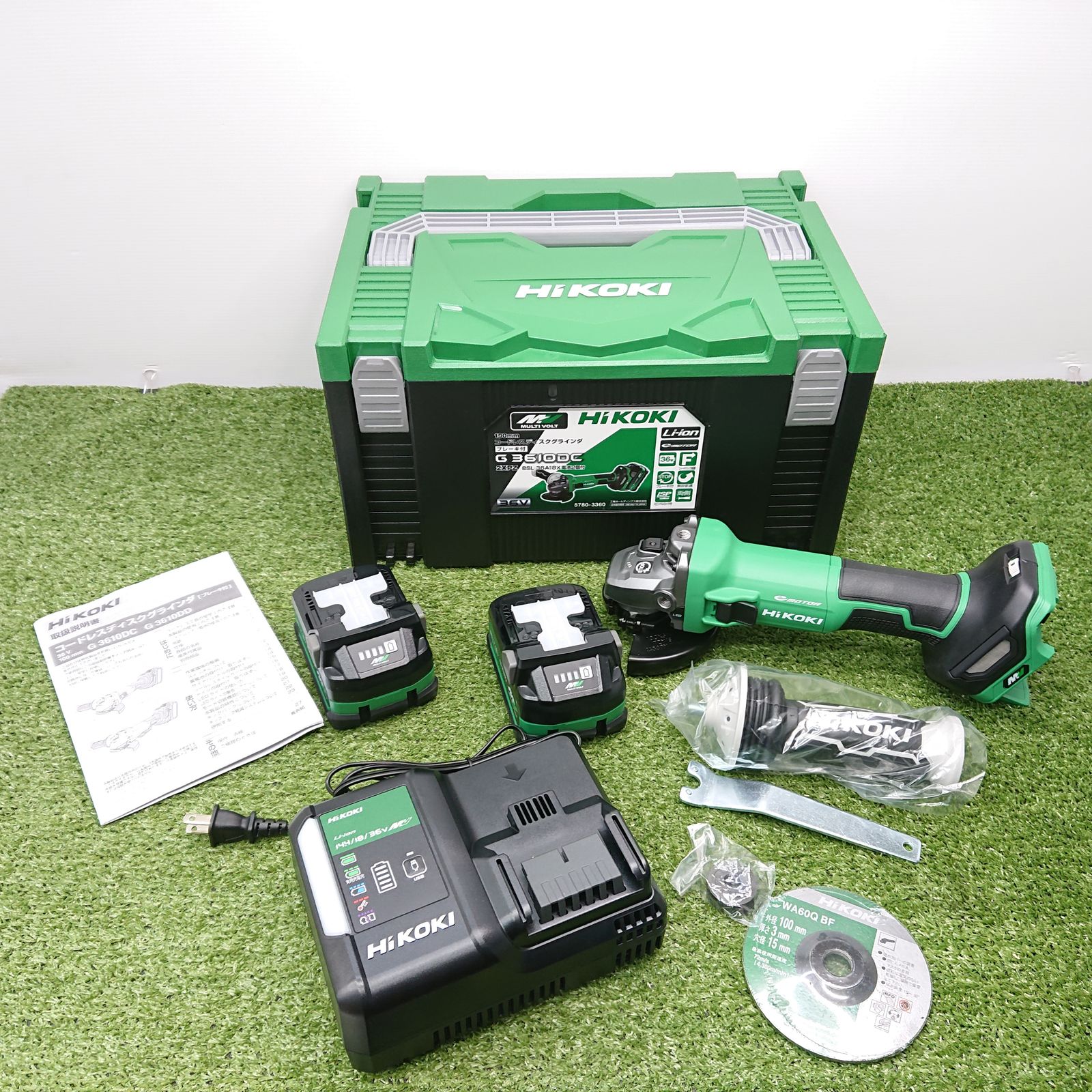 HiKOKI G 3610 DC 2 XPZ 100 mmコードレスディスクグラインダ 36 V フルセット 3417