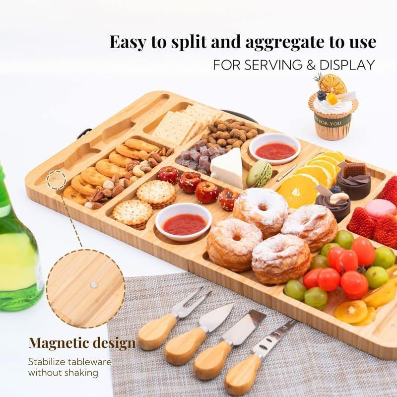 推薦 シャルキュトリーボード 折りたたみ式チーズボード 竹チーズボードとナイフセット チーズサーバー竹ワイン肉とチーズトレイの盛り合わせ 新築祝い 記念日 結婚式 用