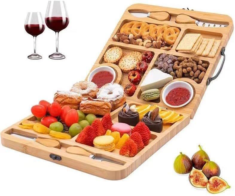 推薦 シャルキュトリーボード 折りたたみ式チーズボード 竹チーズボードとナイフセット チーズサーバー竹ワイン肉とチーズトレイの盛り合わせ 新築祝い 記念日 結婚式 用
